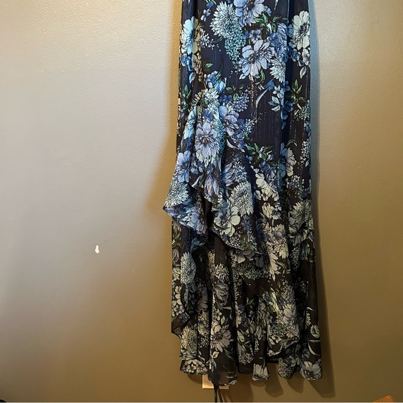 NWT Vince Camuto Sz 6 Womens Blue Floral Chiffon Halter Ruffle Drape Dress Gown! - Picture 6 of 16